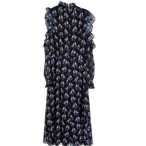 Ted Baker Hilaina Love Birds Black Cold-Shoulder Midi Dress Size 2(US 6) - Picture 7 of 13
